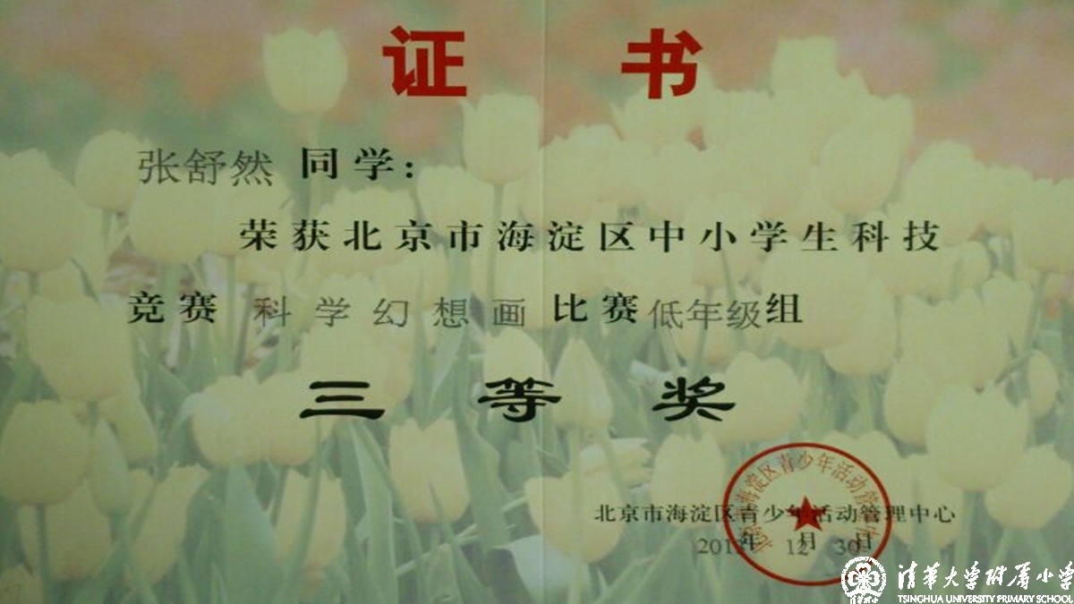 我校多名同学获得海淀区中小学科技竞赛之科学幻想画比赛优异成绩