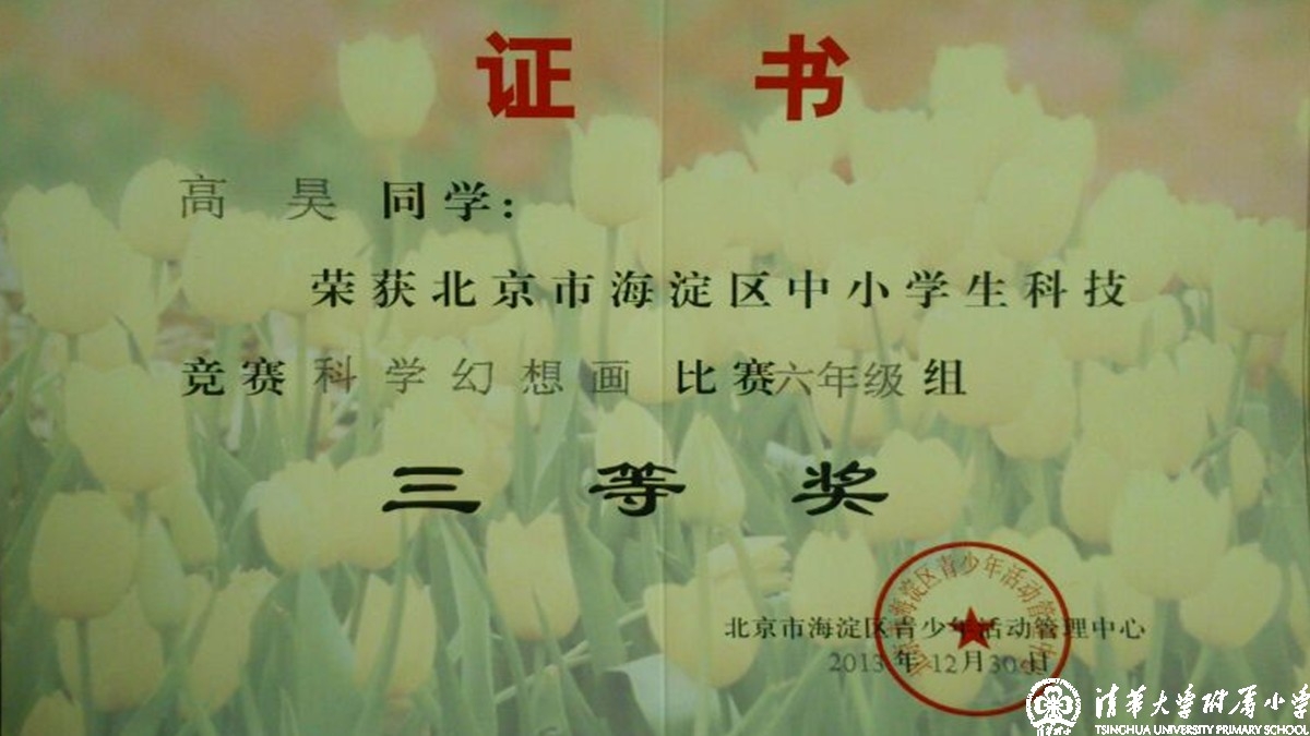 我校多名同学获得海淀区中小学科技竞赛之科学幻想画比赛优异成绩